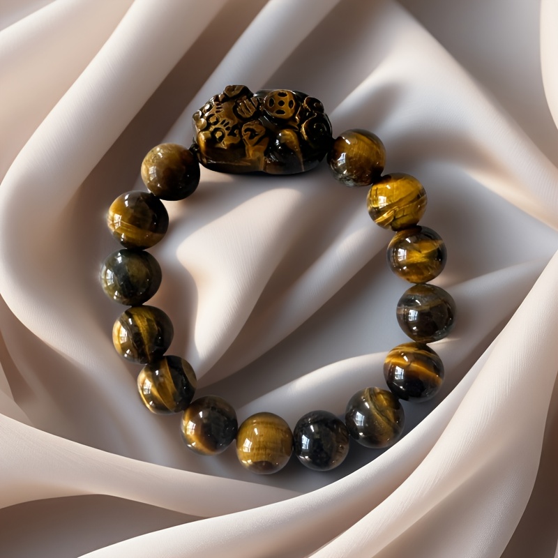 Natural Tiger's Eye Gemstone Pi Xiu Bracelet, Unisex Gift